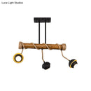 DecorBites™ Industrial Linear Chandelier with Bamboo Tube and Rope, 2/3/6 Bulbs, Black Iron Pendant Lamp - Warm/White Light