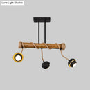 DecorBites™ Industrial Linear Chandelier with Bamboo Tube and Rope, 2/3/6 Bulbs, Black Iron Pendant Lamp - Warm/White Light