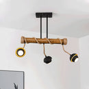 DecorBites™ Industrial Linear Chandelier with Bamboo Tube and Rope, 2/3/6 Bulbs, Black Iron Pendant Lamp - Warm/White Light
