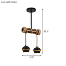 DecorBites™ Industrial Linear Chandelier with Bamboo Tube and Rope, 2/3/6 Bulbs, Black Iron Pendant Lamp - Warm/White Light