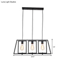 DecorBites™ Industrial Metal Hanging Pendant Light Fixture - Trapezoid Frame - 3-Light - Black - Rectangle Shade - for Kitchen Island