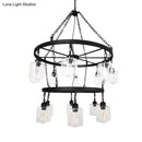 Industrial 2 tier wheel black chandelier dining room clear glass light