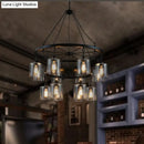 Industrial 2 tier wheel black chandelier dining room clear glass light
