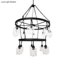 Industrial 2 tier wheel black chandelier dining room clear glass light