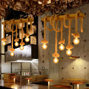DecorBites™ Industrial-Style Wood Beige Island Chandelier - 8-Light Linear Pendant Lamp for Dining Room