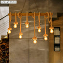 DecorBites™ Industrial-Style Wood Beige Island Chandelier - 8-Light Linear Pendant Lamp for Dining Room