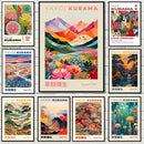 DecorBites™ Japanese Geometric Mountain Landscape Exhibition Canvas Art