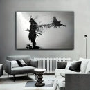 DecorBites™ Japanese Samurai Man with Crow Wall Art