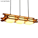 DecorBites™ Japanese Wood Ceiling Pendant with Blown Glass: Cube Restaurant Island Light Fixture - 3 Bulbs