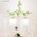 DecorBites™ Korean Garden Hanging Light Fixture with White Glass and Floral Design