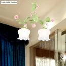 DecorBites™ Korean Garden Hanging Light Fixture with White Glass and Floral Design