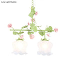 DecorBites™ Korean Garden Hanging Light Fixture with White Glass and Floral Design