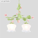 DecorBites™ Korean Garden Hanging Light Fixture with White Glass and Floral Design
