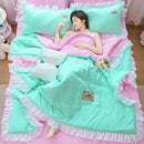 DecorBites™ Korean Princess Ruffles Embroidered Quilt Set