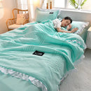 DecorBites™ Korean Princess Ruffles Embroidered Quilt Set