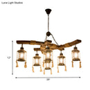 DecorBites™ Lantern Restaurant Island Light - Clear Glass & Wood Hanging Lamp with 6 Lights