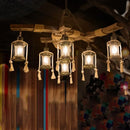 DecorBites™ Lantern Restaurant Island Light - Clear Glass & Wood Hanging Lamp with 6 Lights
