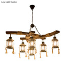 DecorBites™ Lantern Restaurant Island Light - Clear Glass & Wood Hanging Lamp with 6 Lights