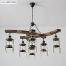 DecorBites™ Lantern Restaurant Island Light - Clear Glass & Wood Hanging Lamp with 6 Lights