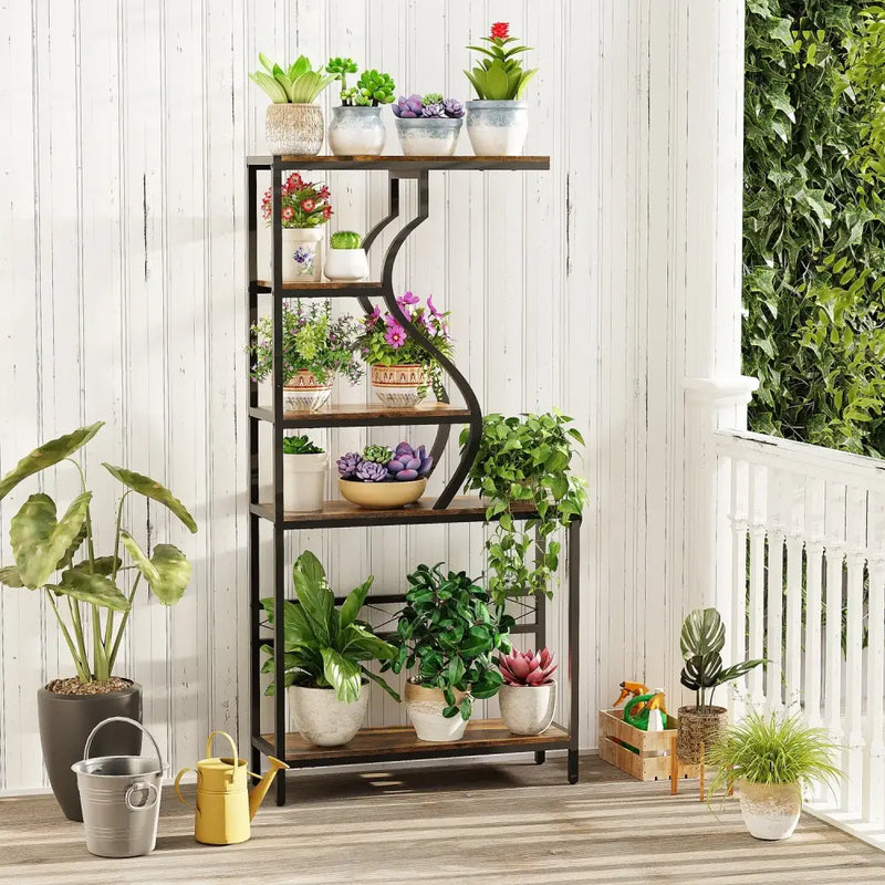 industrial plant stand indoor DecorBites™ Large 5-Tier Industrial Plant Stand Shelf