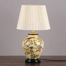 Blue floral bird ceramic table lamp bedroom pleated light