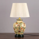 Blue floral bird ceramic table lamp bedroom pleated light