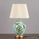 Blue floral bird ceramic table lamp bedroom pleated light