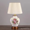 Blue floral bird ceramic table lamp bedroom pleated light