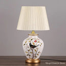 Blue floral bird ceramic table lamp bedroom pleated light
