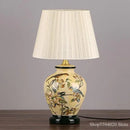 Blue floral bird ceramic table lamp bedroom pleated light