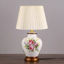 Blue floral bird ceramic table lamp bedroom pleated light