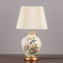 Blue floral bird ceramic table lamp bedroom pleated light