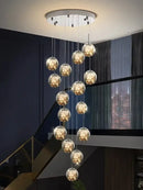 Modern cascading led glass ball chandelier for living room