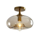 Modern amber glass ceiling light brass stem living room chandelier