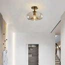 Modern amber glass ceiling light brass stem living room chandelier