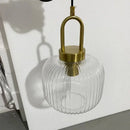 Modern ribbed led glass chandelier dining room brass pendant light