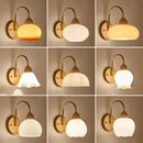 Modern brass and wood glass globe wall light fixture bedroom lamp
