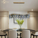 Postmodern blue & white led glass metal leaf chandelier living room