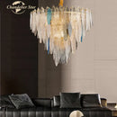 Postmodern blue & white led glass metal leaf chandelier living room