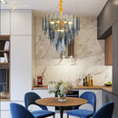 Postmodern blue & white led glass metal leaf chandelier living room
