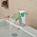 Modern chrome led glass waterfall basin faucet bathroom sink mixer