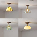 Flower shaped led glass wood ceiling lamp bedroom brass light