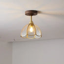 Flower shaped led glass wood ceiling lamp bedroom brass light