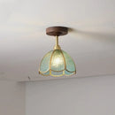 Flower shaped led glass wood ceiling lamp bedroom brass light