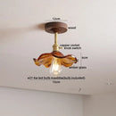 Flower shaped led glass wood ceiling lamp bedroom brass light