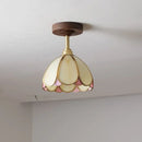 Flower shaped led glass wood ceiling lamp bedroom brass light