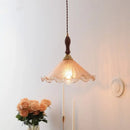 Modern scalloped glass wood pendant light for dining room