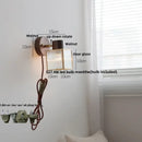 Rustic wood and brass led glass wall lamp bedroom sconce