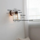 Rustic wood and brass led glass wall lamp bedroom sconce