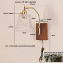 Amber glass and wood wall lamp bedroom brass finish led light